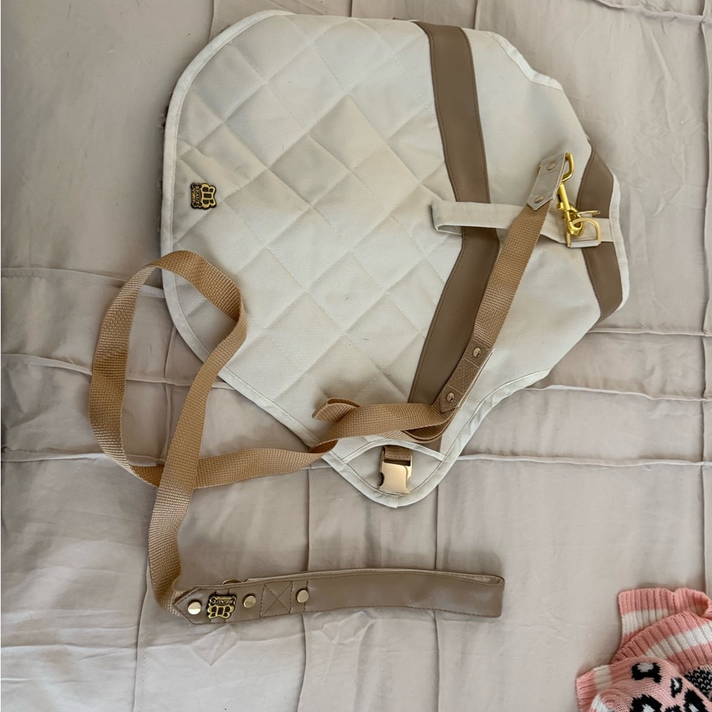 Elegant Cream and Tan Quilted Dog Harness